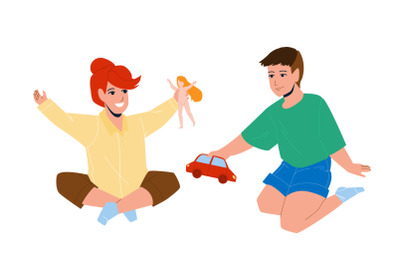 Kids Playing With Toys In Kindergarten Vector