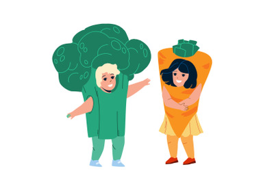 Kids Dressed Vegetables On School Stage Vector