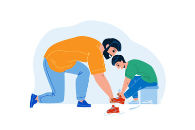 Father With Son Try On Shoes In Kid Store Vector