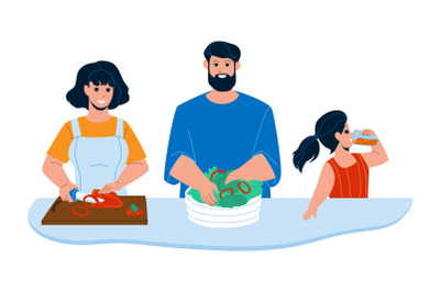 Kitchen Breakfast Preparing Family Together Vector