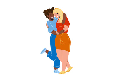 Laugh Women Friends Embracing Together Vector