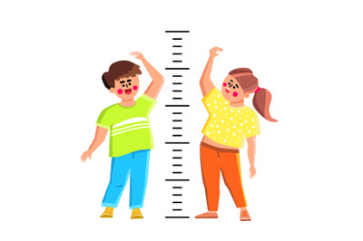 Kids Measuring Height With Measure Scale Vector
