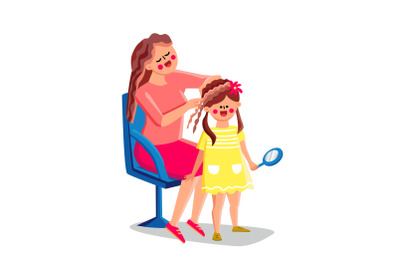 Mother Making Daughter Beautiful Hairstyle Vector