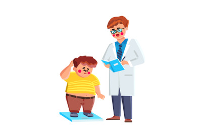 Obese Child Boy Consulting With Doctor Vector