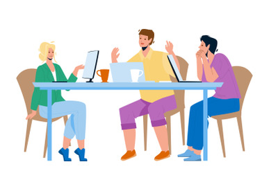 Team Work Together At Table In Office Room Vector