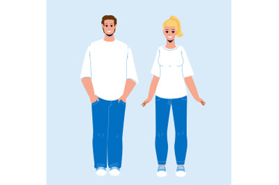 T-shirt Clothing Wearing Man And Woman Vector