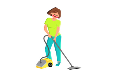 Vacuum Cleaner Using Girl For Cleaning Room Vector