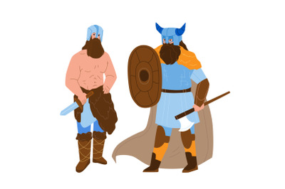 Viking Men Armoured With Axe And Shield Vector