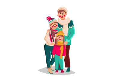 Family Walking In Winter Season Clothes Vector