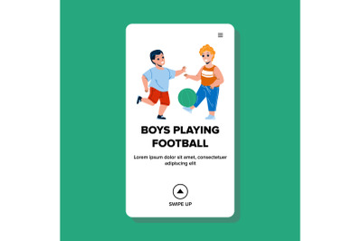 Boys Playing Football With Ball On Field Vector