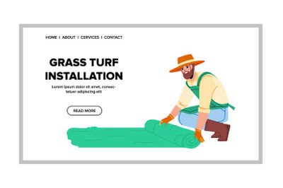 Grass Turf Installation Gardener In Garden Vector