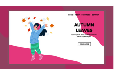 Girl Child Throwing Autumn Leaves In Air Vector