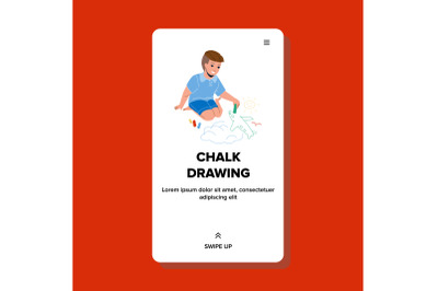 Boy Chalk Drawing On Kindergarten Asphalt Vector