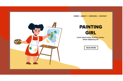 Girl Painting Colorful Picture On Canvas Vector