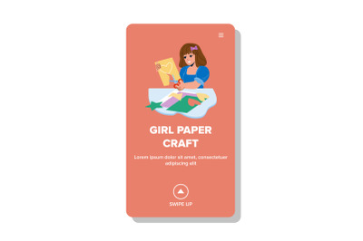 Girl Paper Craft With Scissors Equipment Vector