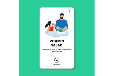 Vitamin Salad Preparing Man On Kitchen Vector