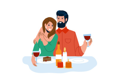 Couple Have Romantic Dining With Candles Vector