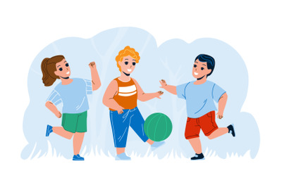 Children Playing With Ball Outside Together Vector