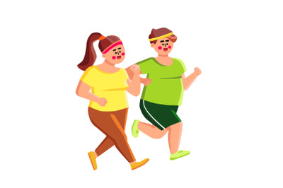 Overweight Man And Woman Jogging Together Vector