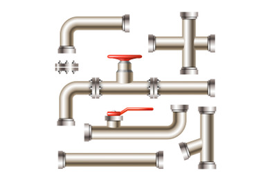 Pipeline With Gate Valve And Faucet Set Vector