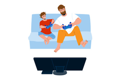 Father And Son Playing Video Games Together Vector