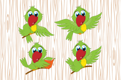 cute green parrot cartoon