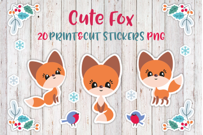 Cute Fox Christmas Printable Stickers PNG