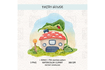 Fairy House Watercolor Clipart 1 L1