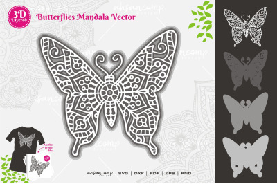 Butterflies #3 Mandala SVG 3D Layered