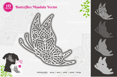 Butterflies #5 Mandala SVG 3D Layered