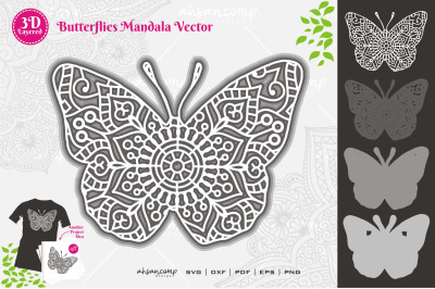 Butterflies #6 Mandala SVG 3D Layered