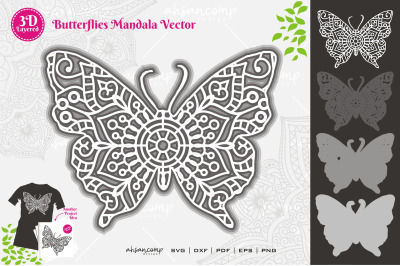 Butterflies #7 Mandala SVG 3D Layered