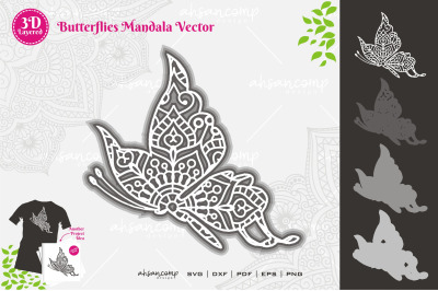 Butterflies &23;10 Mandala SVG 3D Layered