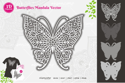 Butterflies &23;11 Mandala SVG 3D Layered