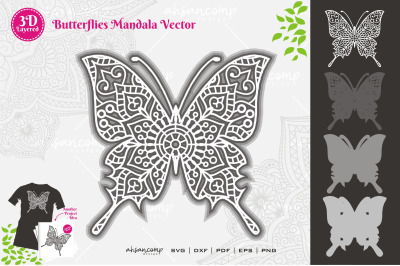 Butterflies &23;12 Mandala SVG 3D Layered