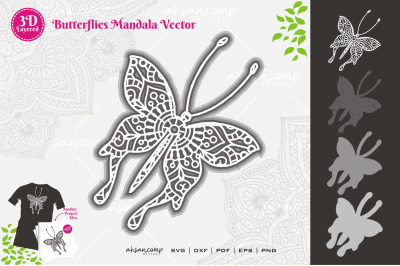 Butterflies &23;14 Mandala SVG 3D Layered