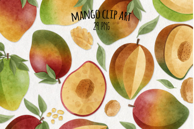 Watercolor Mango Clipart | Set of 29