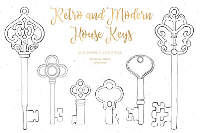 Retro and Modern House Keys Illustrations