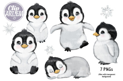 Super Cute Penguin 7 Watercolor PNG images Bundle