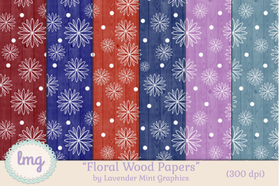 Floral Polka Dot Wood Digital Papers