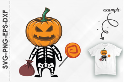 Funny Kid Skeleton Pumpkin Head Candy