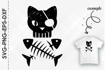 Cat Skeleton Pirater Fish Cross Bones