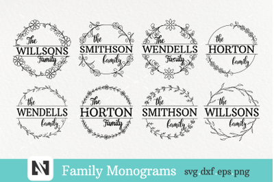 Family Monogram Svg Bundle, Farmhouse Style Split Family Svg