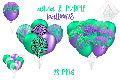 Aqua &amp; Purple Balloons Clipart