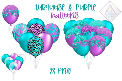 Turquoise &amp; Purple Balloons Clipart