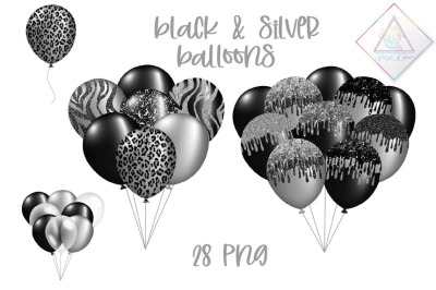 Black &amp; Silver Balloons Clipart