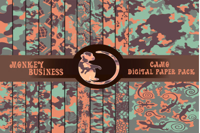 Colorful digital paper pack, Camo print, Seamless patterns, Printable