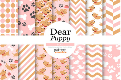Puppy Pattern In Pink Digital Paper - PMR1204