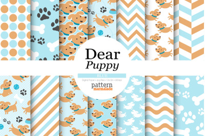 Puppy Pattern In Blue Digital Paper - PMR1203