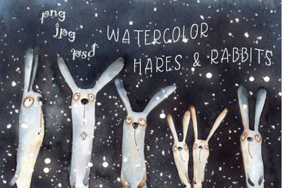 Hares and rabbits watercolor